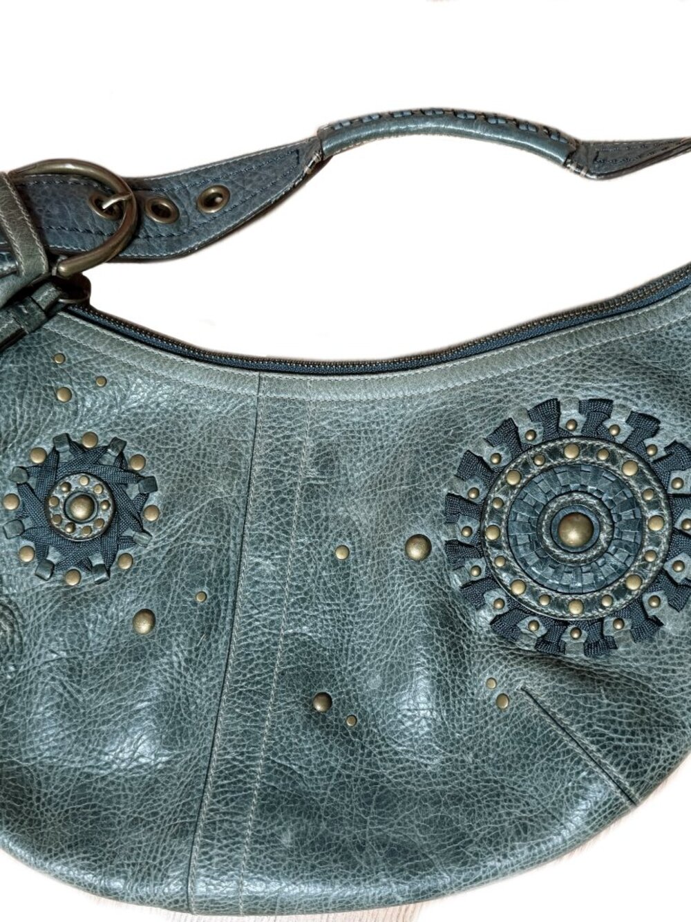 Vintage Rare 65th Anniversary Coach Blue Leather Gold Stud Hobo Bag 'Mia' - Picture 7 of 9